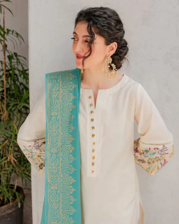 3PC Lawn Embroidered with Print Dupatta- SS-3001