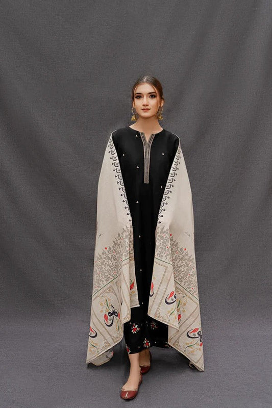 3PC Lawn Embroidered with Print Dupatta- SS-3022