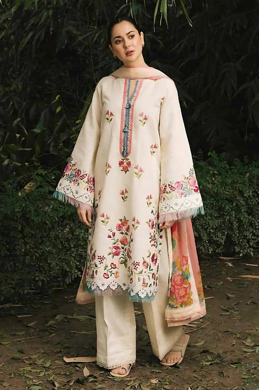 3PC Lawn Embroidered with Print Dupatta- SS-3014