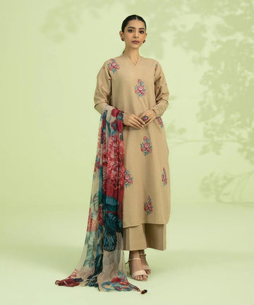 3PC Lawn Embroidered with Print Dupatta- SS-3027