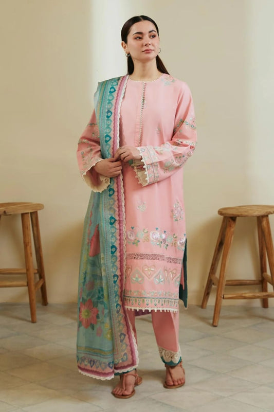 3PC Lawn Embroidered with Print Dupatta- SS-3028