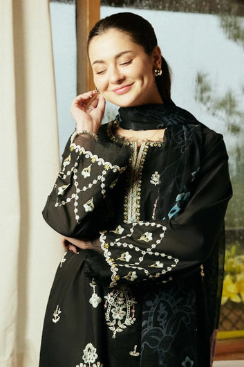 3PC Lawn Embroidered with Print Dupatta- SS-3031