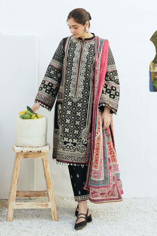 3PC Lawn Embroidered with Print Dupatta- SS-3032