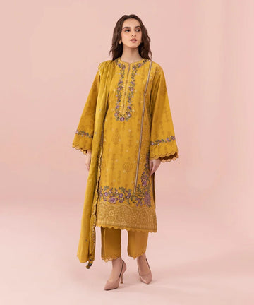 3PC Lawn Embroidered with Print Dupatta- SS-3033