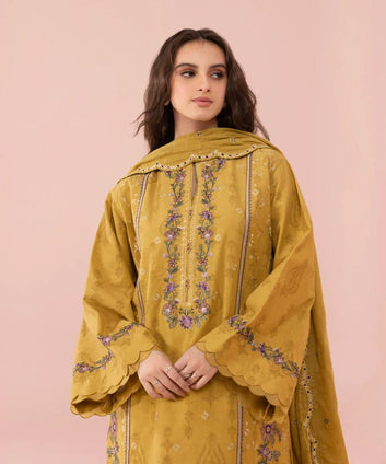 3PC Lawn Embroidered with Print Dupatta- SS-3033