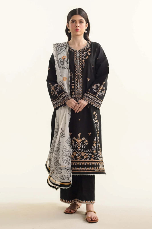 3PC Lawn Embroidered with Print Dupatta- SS-3035