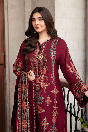 3PC Lawn Embroidered with Print Dupatta- SS-3003