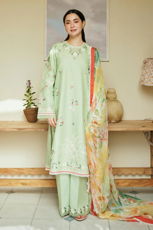 3PC Lawn Embroidered with Print Dupatta- SS-3017