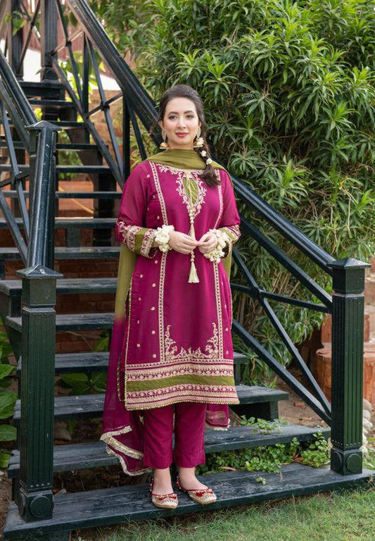 3PC Lawn Embroidered with Print Dupatta- SS-3061