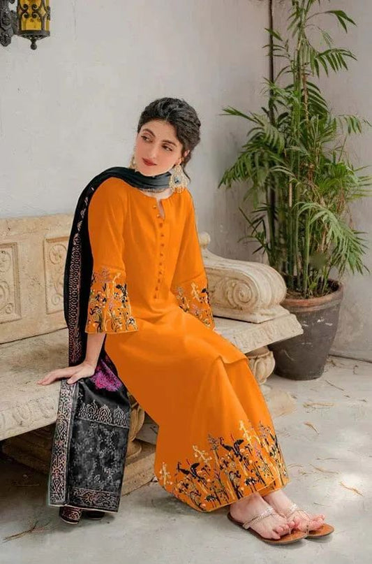 3PC Lawn Embroidered with Print Dupatta- SS-3023