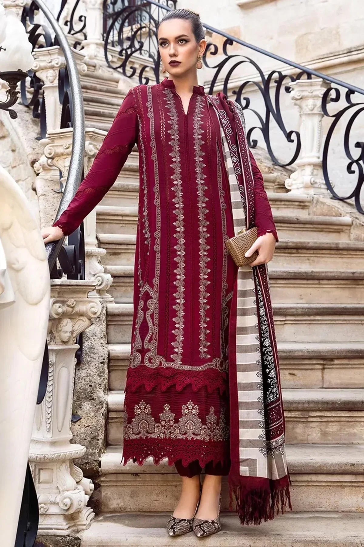 Embroidered 3PCS Dhanak Dress - SS-1015