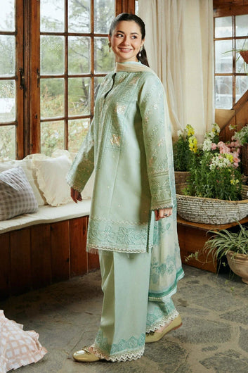 3PC Lawn Embroidered with Print Dupatta- SS-3018