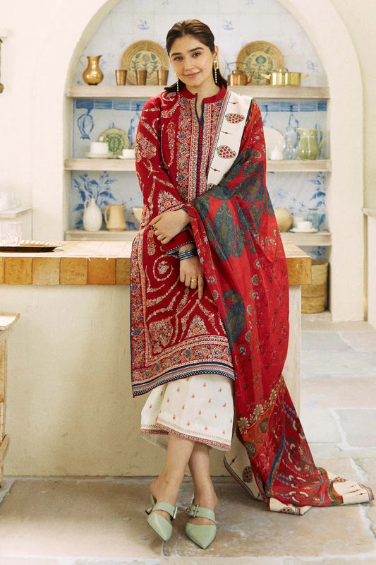 3PC Lawn Embroidered with Print Dupatta- SS-3062